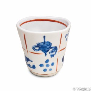 Photo1: Porcelain Cups and Teapots / Modern Kutani Porcelain Cup: Playful Kit Pattern