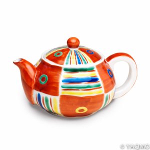 Photo1: Porcelain Cups and Teapots / Modern Kutani Porcelain Teapot: Kutani Four Color Pattern