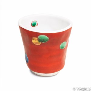 Photo1: Porcelain Cups and Teapots / Modern Kutani Porcelain Cup: Red with Dots Pattern