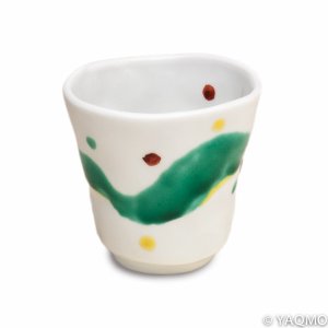 Photo: Porcelain Cups and Teapots / Modern Kutani Porcelain Cup: Green Wave Pattern