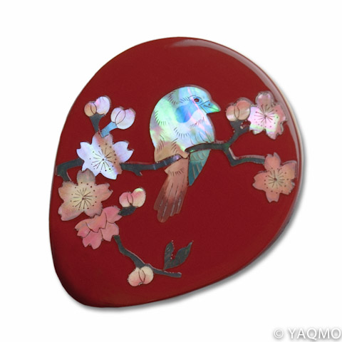 Photo1: Raden Lacquerware Mirror - Sakura / Red