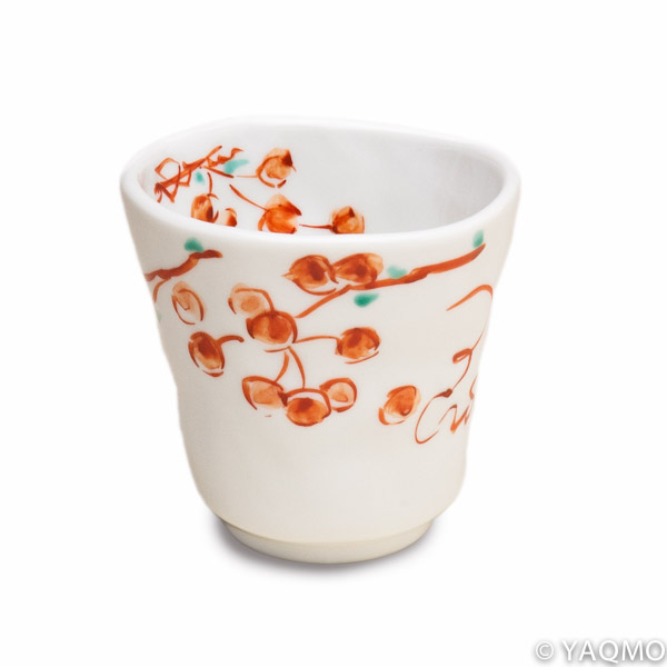 Photo1: Porcelain Cups and Teapots / Modern Kutani Porcelain Cup: Red Nuts Pattern