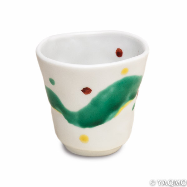 Photo1: Porcelain Cups and Teapots / Modern Kutani Porcelain Cup: Green Wave Pattern