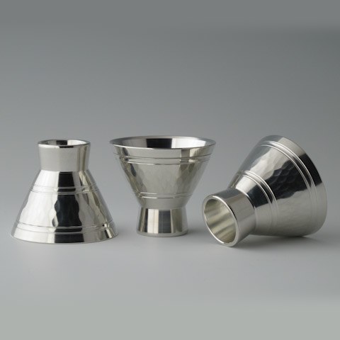 Photo2: Pewter Lidded Decanter and Sake Cup Set: Diamond Pattern
